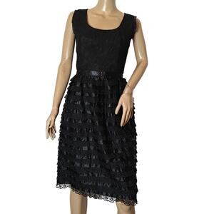 Vintage Marcel Fenez by‎ Roland Klein Black Lace Ruffle Midi Cocktail Dress